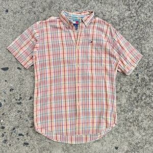 Tommy Hilfiger Button Up Plaid Short Sleeve Shirt Women's XL Y2k Vintage Western